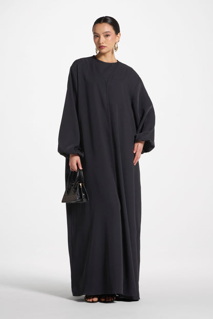 Wholesale Black Balloon Sleeve Open Abaya - Custom Nida Abaya Factory