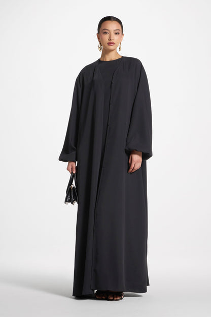 Wholesale Black Balloon Sleeve Open Abaya - Custom Nida Abaya Factory