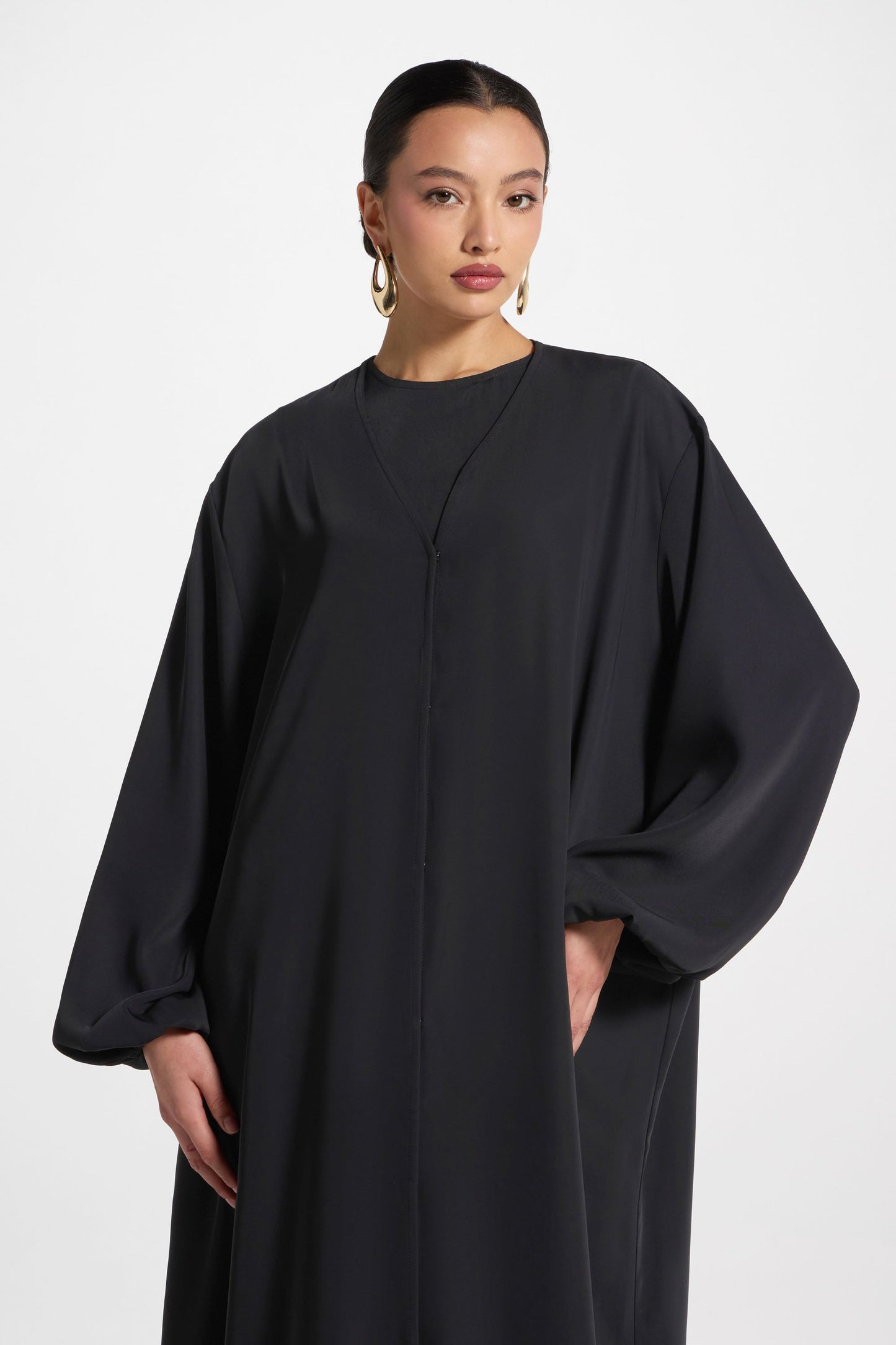 Wholesale Black Balloon Sleeve Open Abaya - Custom Nida Abaya Factory