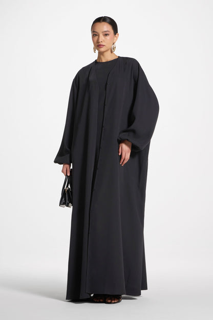 Wholesale Black Balloon Sleeve Open Abaya - Custom Nida Abaya Factory