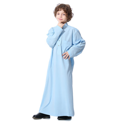 Ramadan Boys kids abaya Muslim Long Sleeve Solid Color Arab Dubai Robe, Casual Ethnic Style Boys Long Sleeve Clothing MSL119