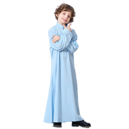 Ramadan Boys kids abaya Muslim Long Sleeve Solid Color Arab Dubai Robe, Casual Ethnic Style Boys Long Sleeve Clothing MSL119