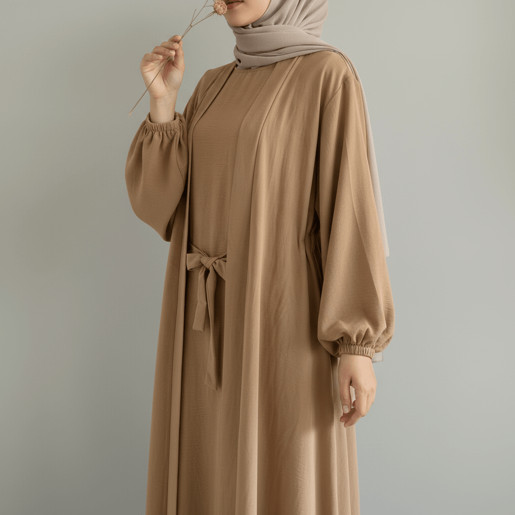 Wholesale Solid Color Elegant Open Abaya 3 Piece Set with Pockets - OEM Modest Wear Factory