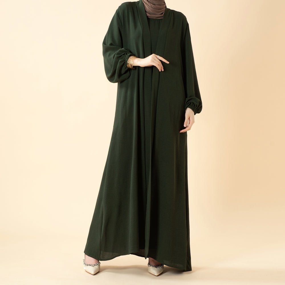Wholesale Solid Color Elegant Open Abaya 3 Piece Set with Pockets - OEM Modest Wear Factory