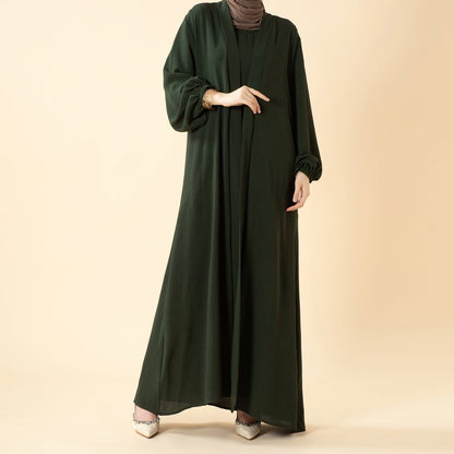 Wholesale Solid Color Elegant Open Abaya 3 Piece Set with Pockets - OEM Modest Wear Factory