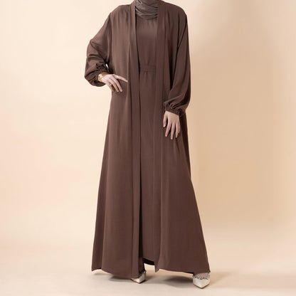 Wholesale Solid Color Elegant Open Abaya 3 Piece Set with Pockets - OEM Modest Wear Factory