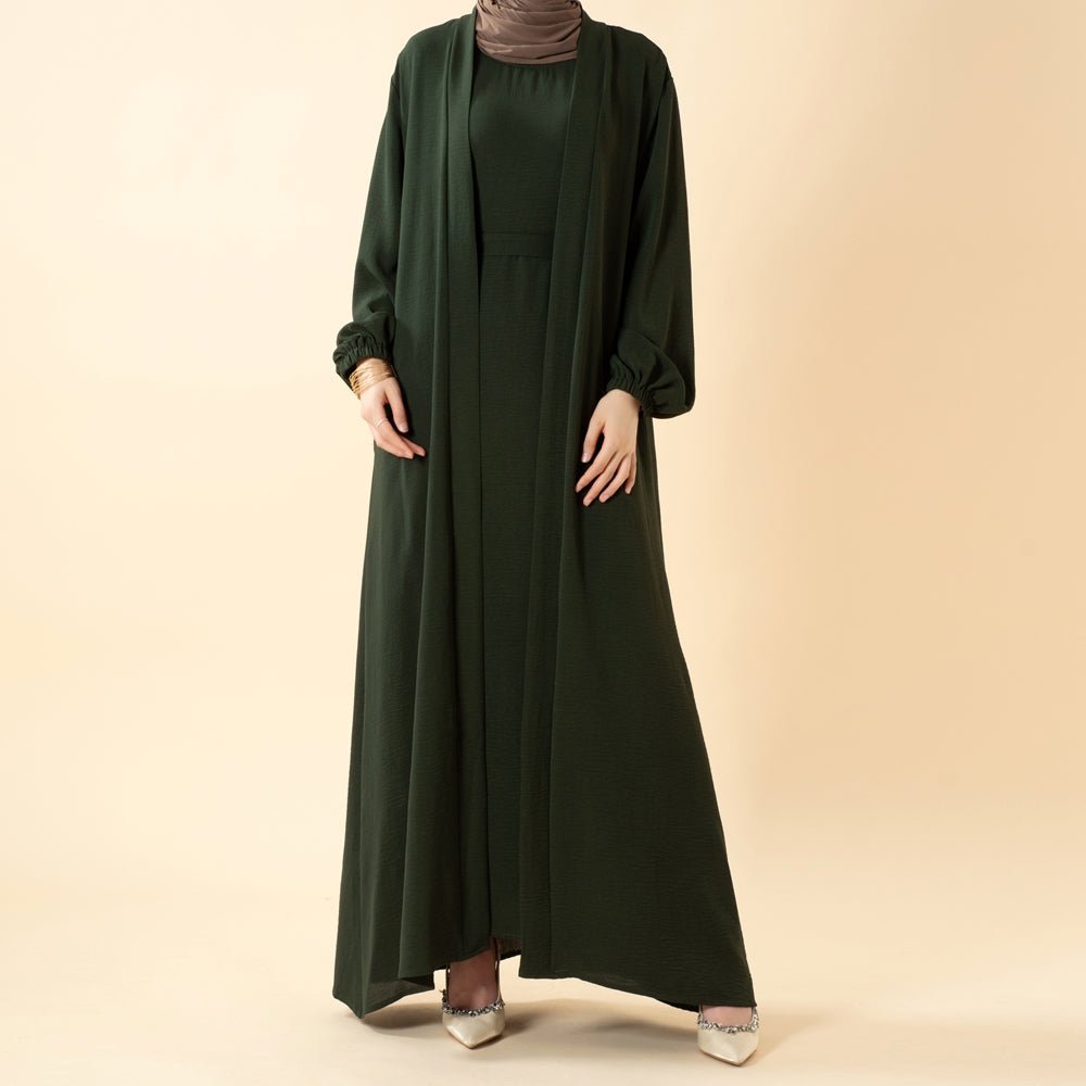 Wholesale Solid Color Elegant Open Abaya 3 Piece Set with Pockets - OEM Modest Wear Factory