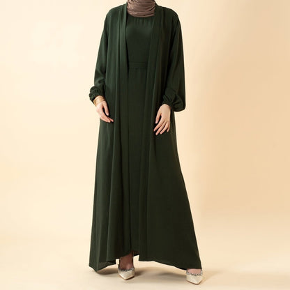 Wholesale Solid Color Elegant Open Abaya 3 Piece Set with Pockets - OEM Modest Wear Factory