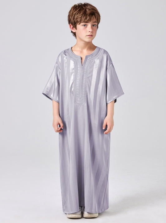 Boys' Striped Print Robe, Casual Comfy Short Sleeve Long Robe for Summer, Kids Clothes for Daily Wear MSL200