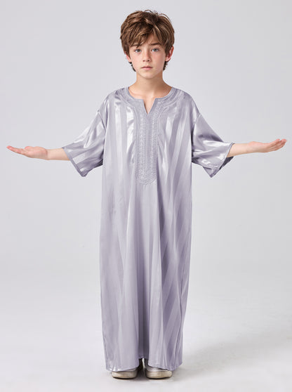 Boys' Striped Print Robe, Casual Comfy Short Sleeve Long Robe for Summer, Kids Clothes for Daily Wear MSL200