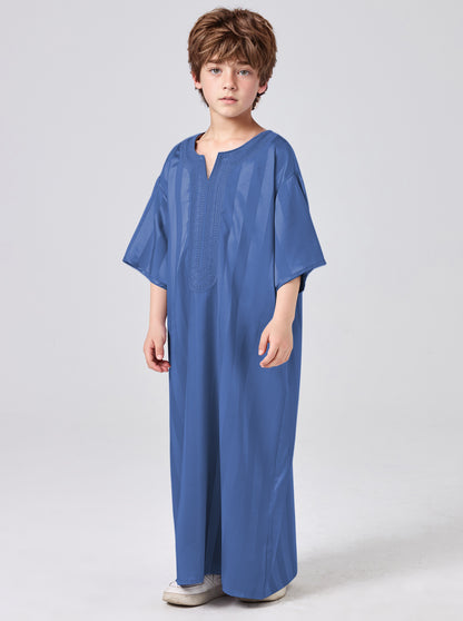 Boys' Striped Print Robe, Casual Comfy Short Sleeve Long Robe for Summer, Kids Clothes for Daily Wear MSL200