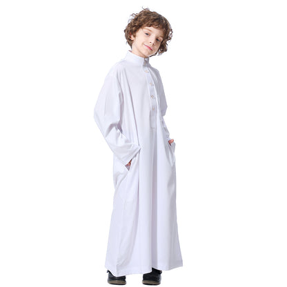 Ramadan Boys kids abaya Muslim Long Sleeve Solid Color Arab Dubai Robe, Casual Ethnic Style Boys Long Sleeve Clothing MSL119