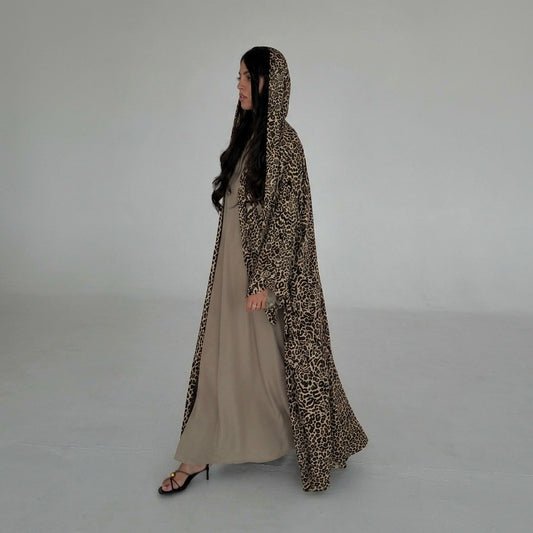 Leopard Print Chiffon Open Abaya Inner Dress and Hijab Set wholesale abaya manufacturer ABD-11000037948442