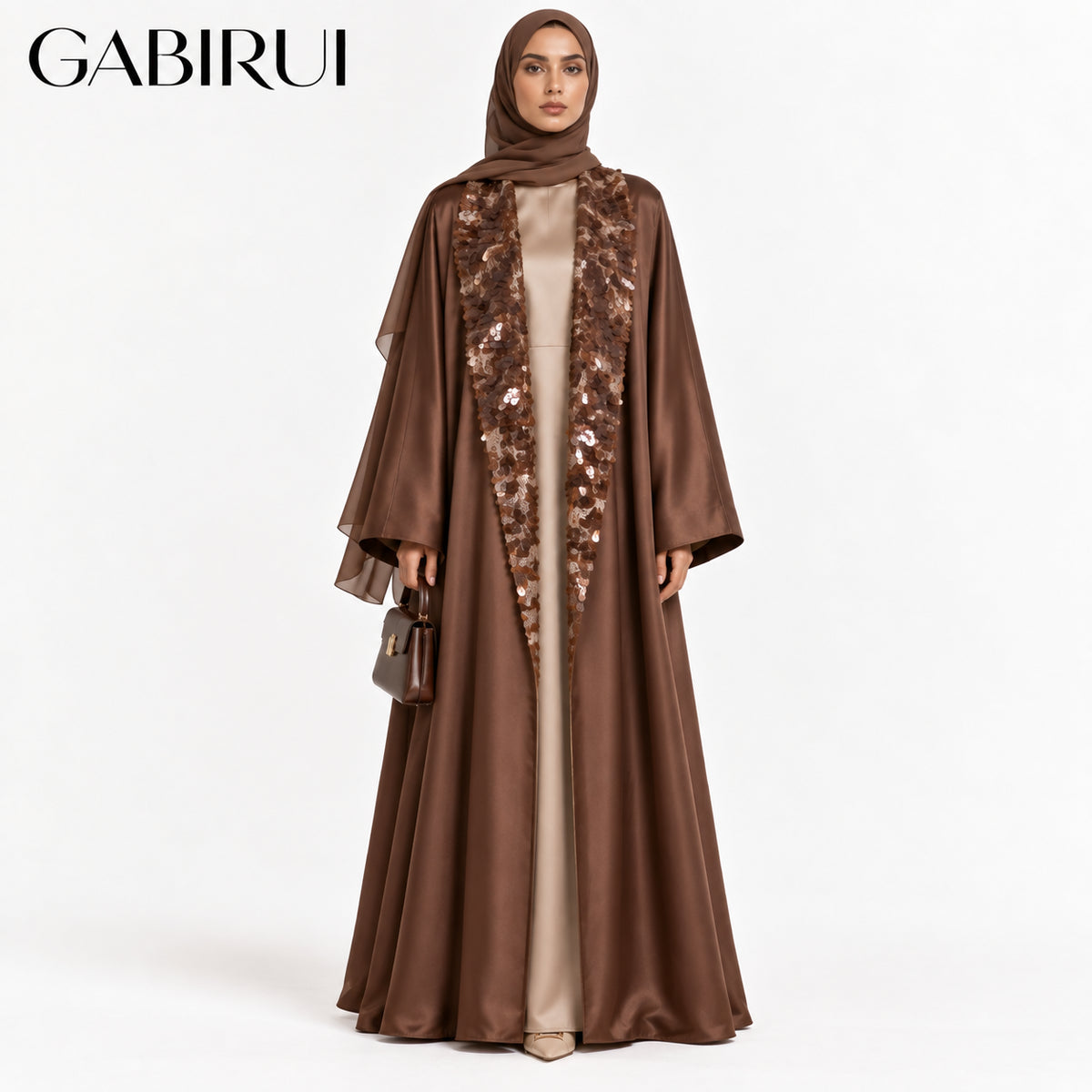 High-end Satin Lapel Sequin Long Abaya Blazer wholesale abaya manufacturer ABD-11000038180797