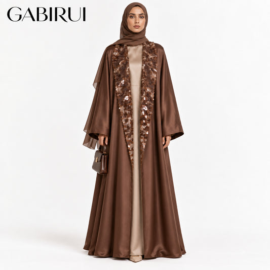 High-end Satin Lapel Sequin Long Abaya Blazer wholesale abaya manufacturer ABD-11000038180797