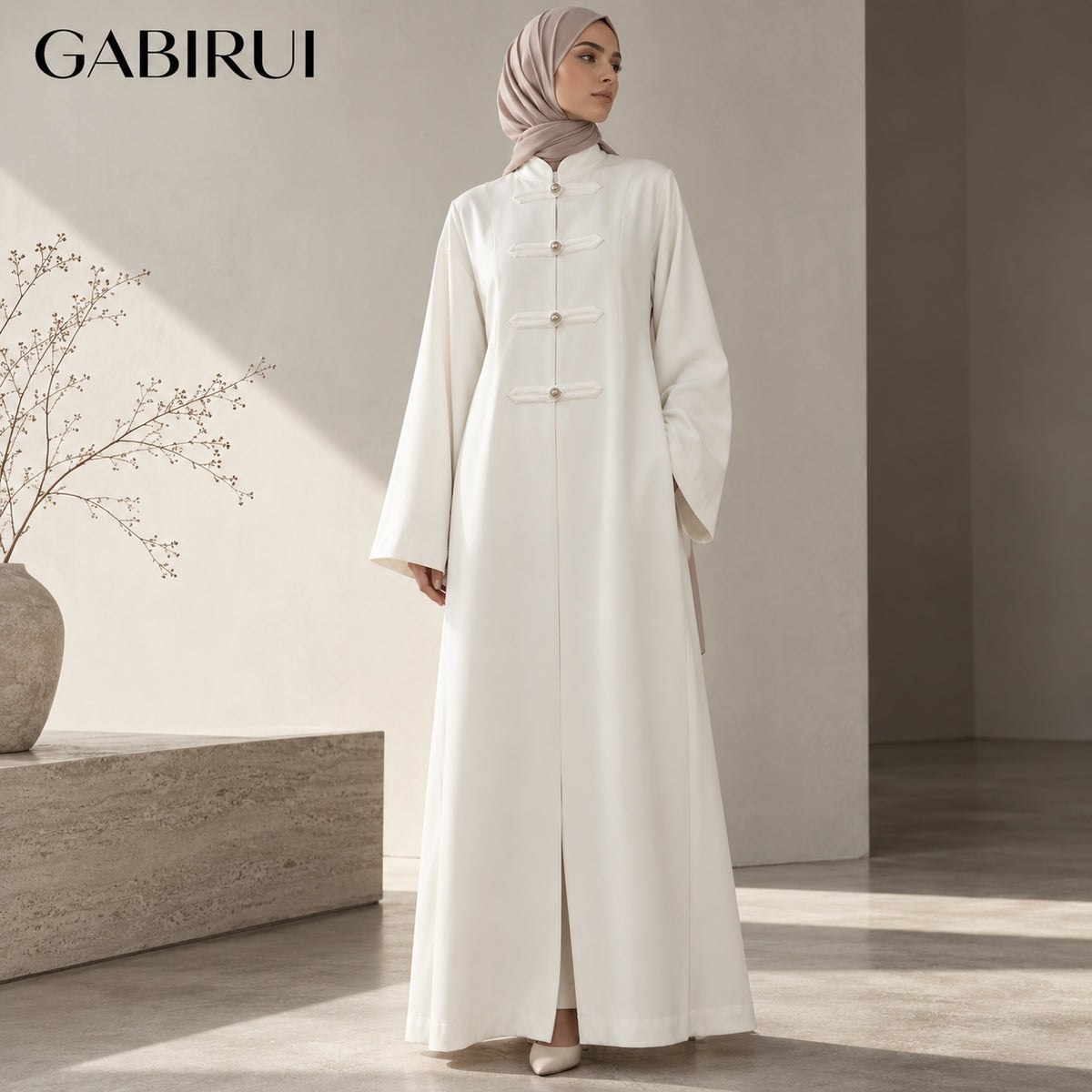 Elegant High-neck Abaya Dress with Frog Buttons wholesale abaya manufacturer ABD-11000038330147