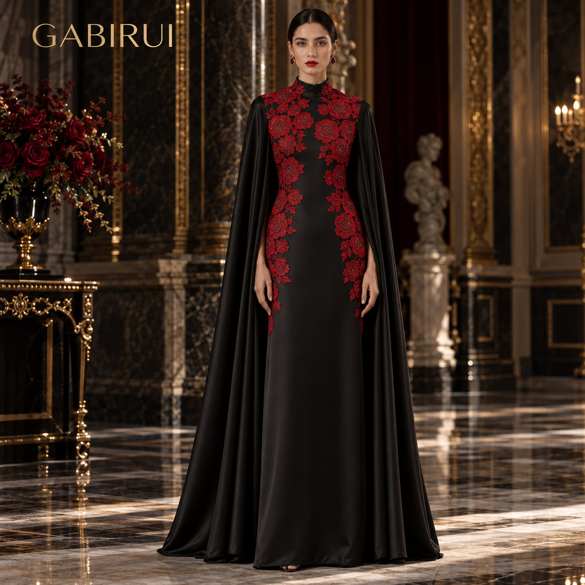 Eid Party Rose Embroidered Cape Satin Dubai Abaya Dress wholesale abaya manufacturer ABD-11000038343289