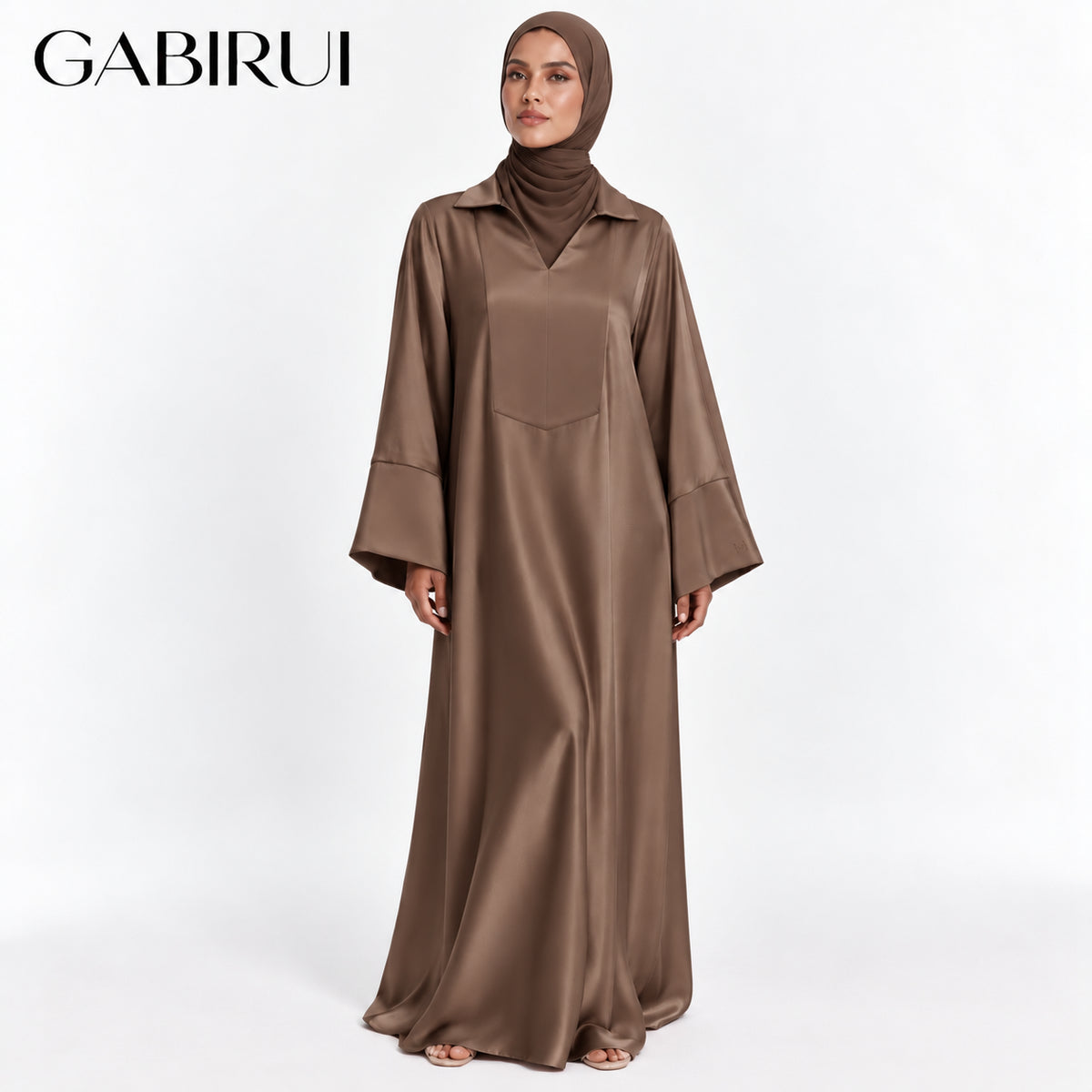 Satin Lapel Kaftan Abaya Dress for Ramadan and Eid wholesale abaya manufacturer ABD-11000038565003