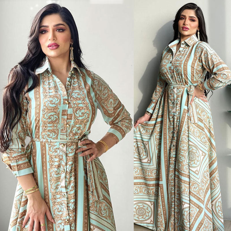 Plus Size Long Sleeve Printed Abaya Shirt Dress wholesale abaya manufacturer ABD-1600722856179