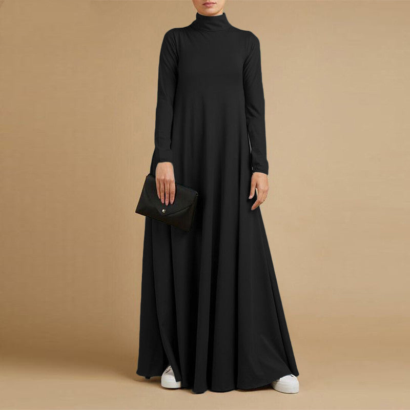 Solid Color Long Sleeve High Neck Elegant Abaya Dress wholesale abaya manufacturer ABD-1600889654437