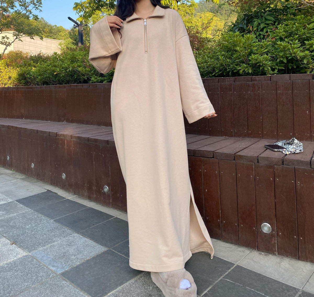 Middle East Maxi Hoodie Abaya Dress with Zipper and Lapel wholesale abaya manufacturer ABD-1601275065235