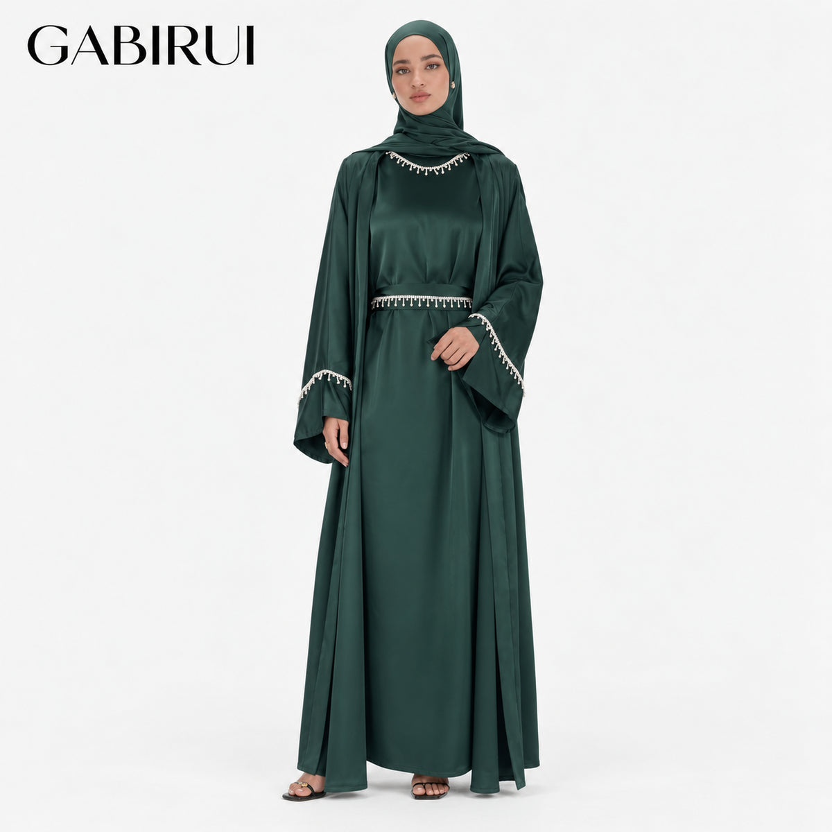 Six-piece Luxury Satin Rhinestone Dubai Hijab Abaya Set wholesale abaya manufacturer ABD-1601575039745