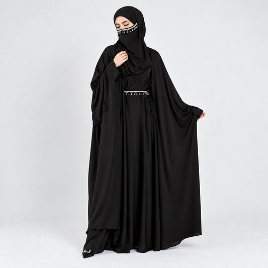 Five-piece Middle Eastern Satin Bat Sleeve Abaya Set wholesale abaya manufacturer ABD-1601641627724