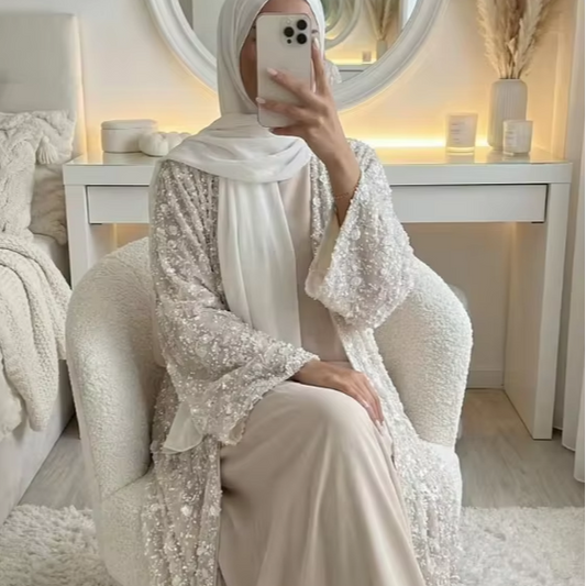 Two-piece Beaded Embroidery Floral Open Abaya and Inner Dress wholesale abaya manufacturer ABD-1601884512467
