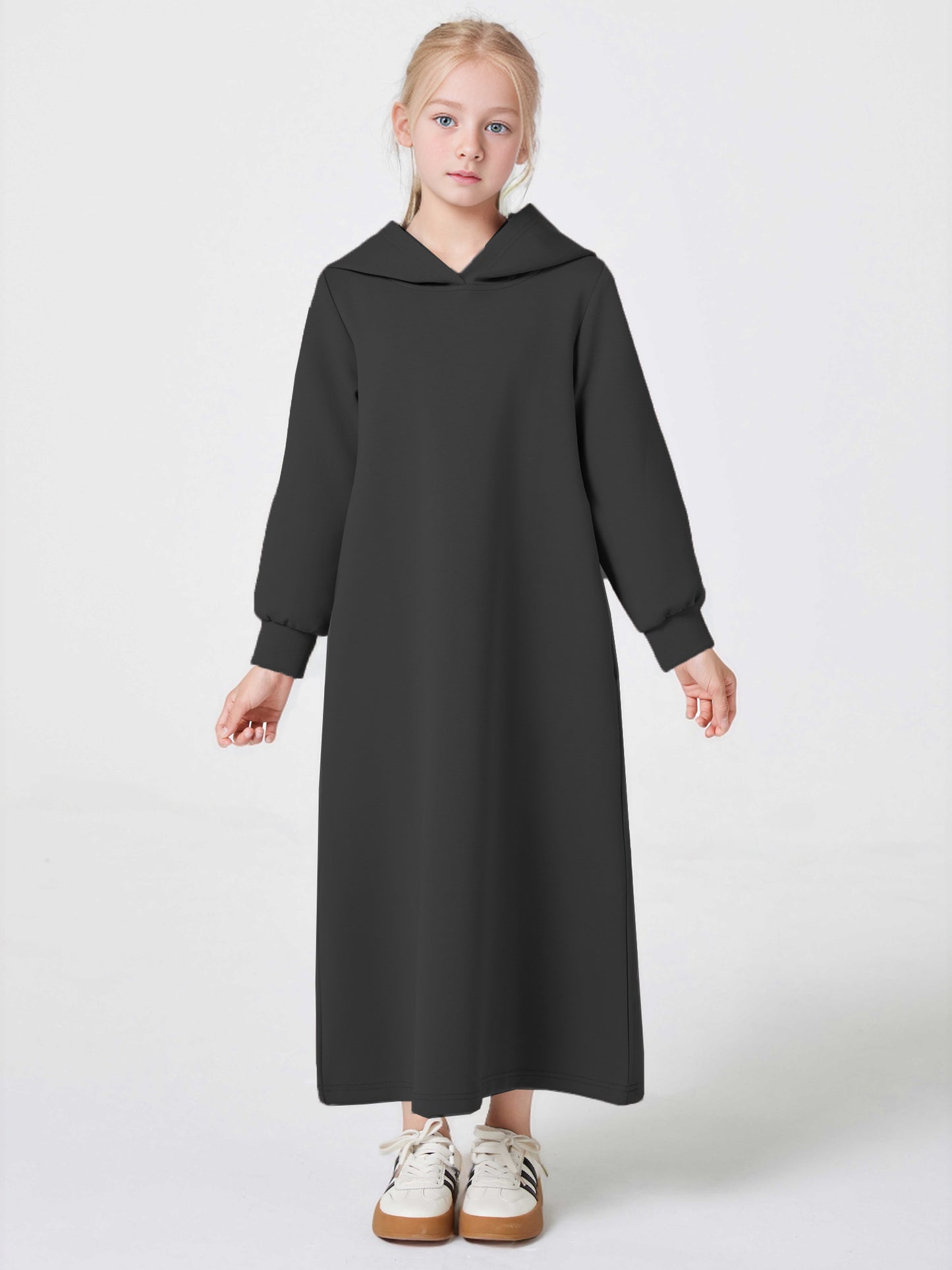 Ramadan Muslim girls in the Middle East solid color V-neck hooded loose abaya MSL222