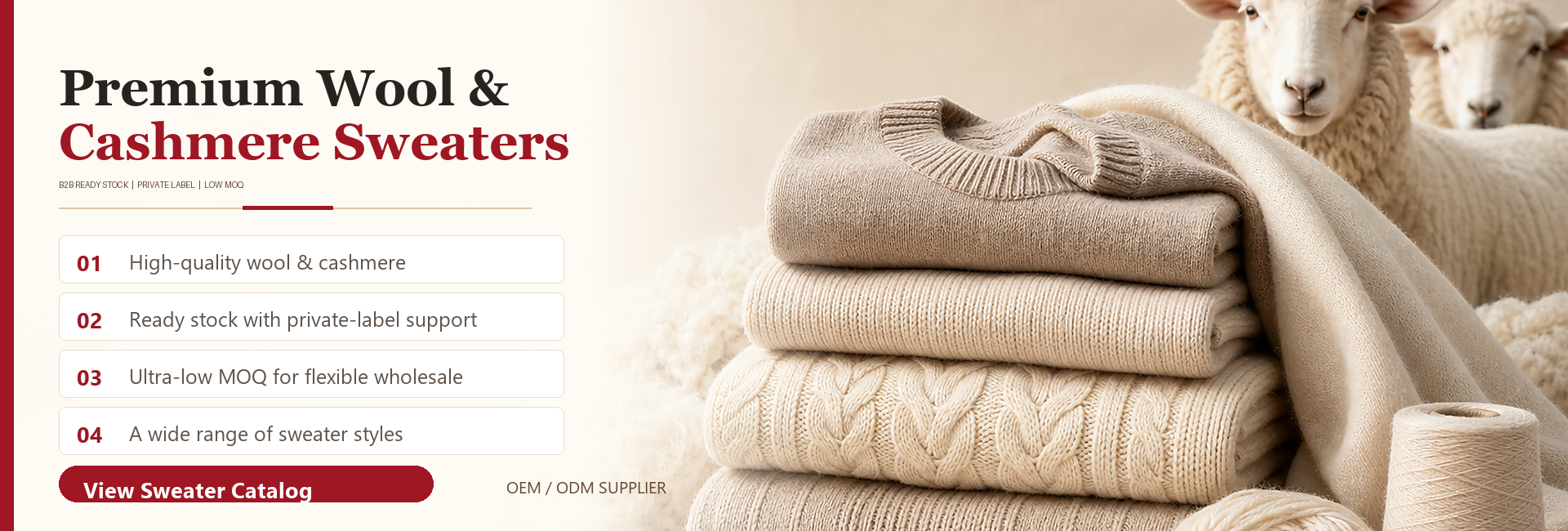 Premium wool and cashmere sweater ready stock with private label and low MOQ